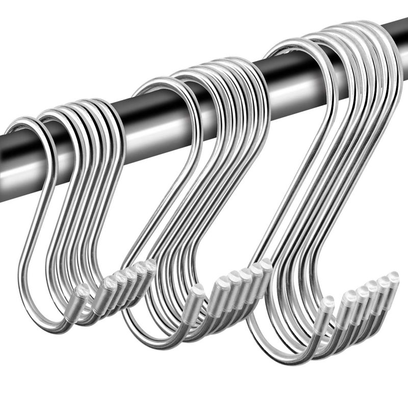 Tailpa 18 Pack S Shaped Hangers, Heavy Duty Stainless Steel Hanging Hooks for Pots, Pans, Towels, Clothes, Plants - Home, Kitchen, Bathroom, Bedroom, Garden (2.8", 3.5", 4.3", Each 6 Pack) - Image 1